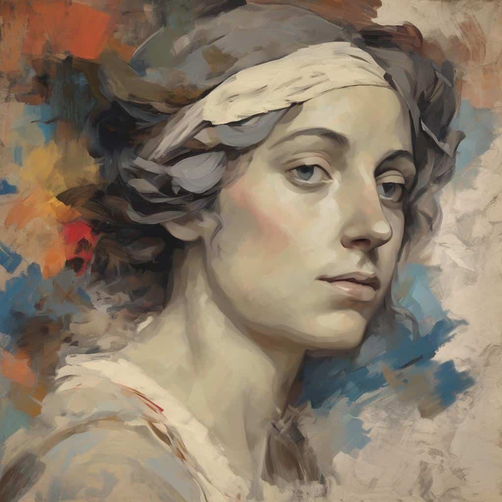 Καλλιτεχνική πορτρέτο γυναίκας, σύγχρονη τέχνη, ζωγραφική εμπνευσμένη από την τέχνη του σήμερα.